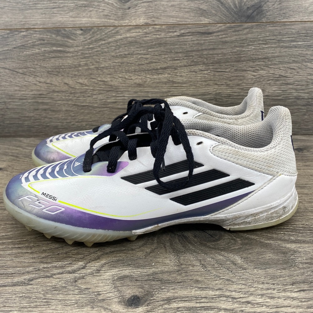 Adidas F50 Messi Club TF Soccer Shoes Kids Size 4 White Purple IE9082 Turf Cleat